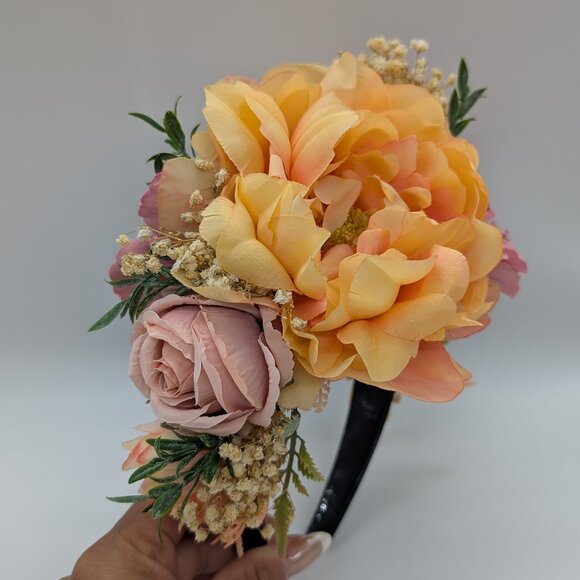 Frida Kahlo-Inspired Peach Fuzz & Pink Flower Headband - Picture 11 of 13